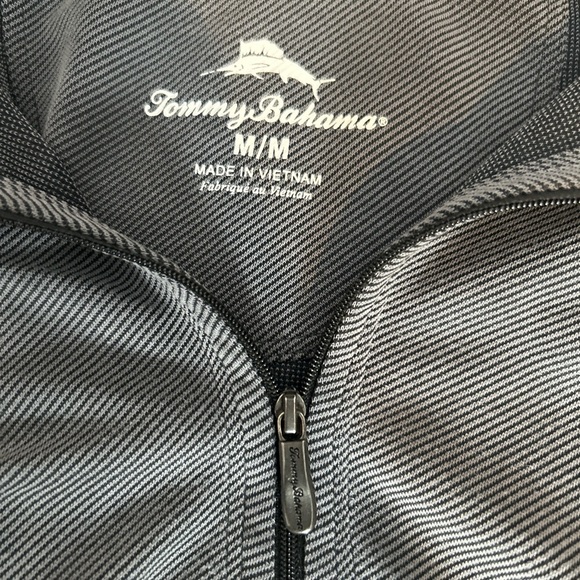 Tommy Bahama Men’s Quar-Zip  Gray Herringbone Stripe Marlin Logo Size M 0008 - Picture 5 of 5